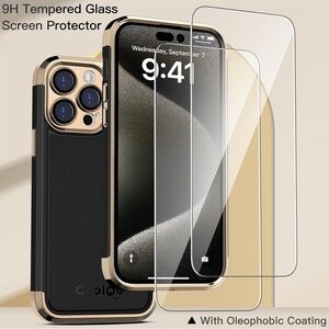 COOLQO for iPhone 15 Pro Max Case Tempered Glass Screen+Camera lens protector ￼